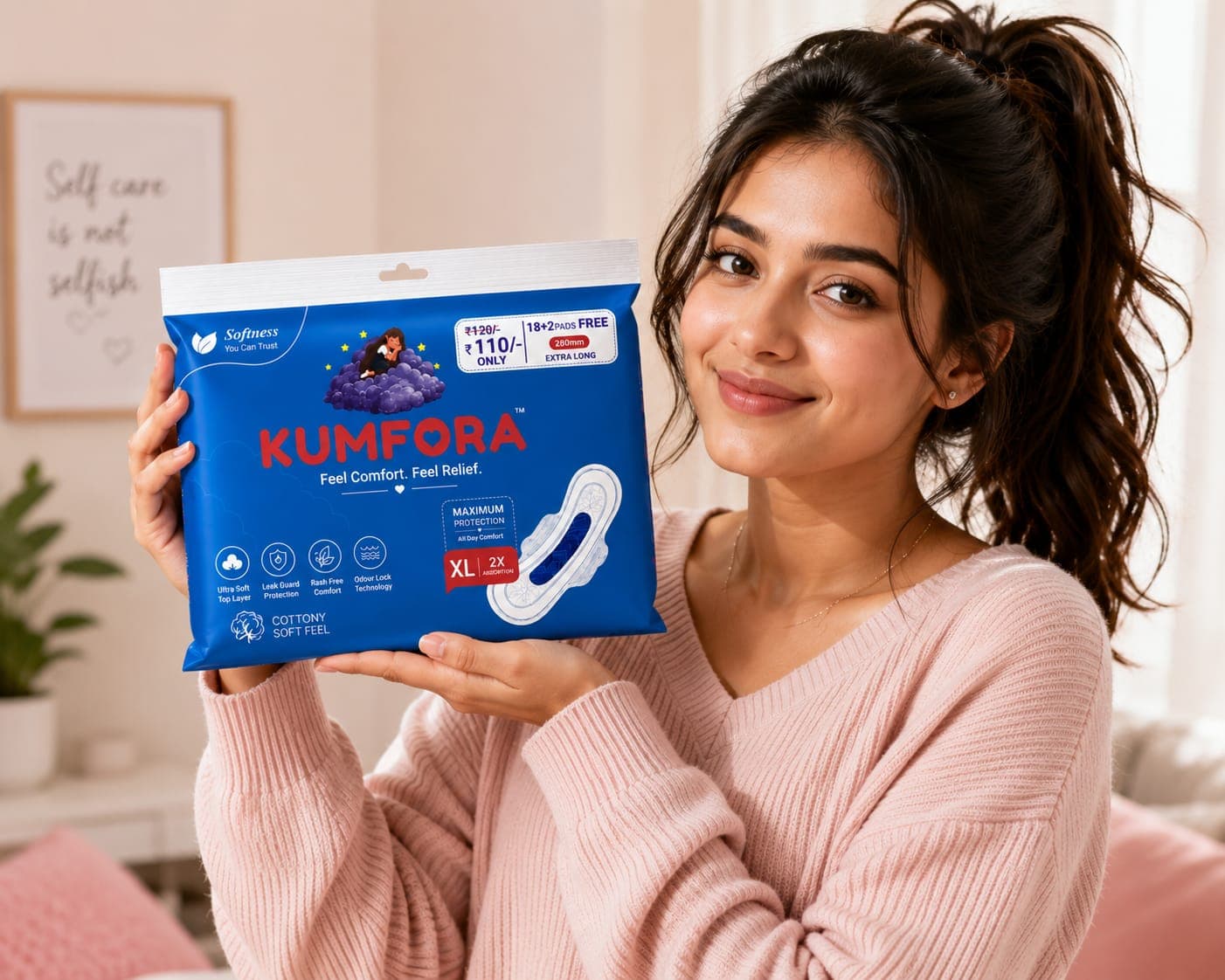 Kumfora XL Sanitary Pads – Family Pack | 20 PCS | Soft Cottony Feel | High Absorbency | Leak Protection